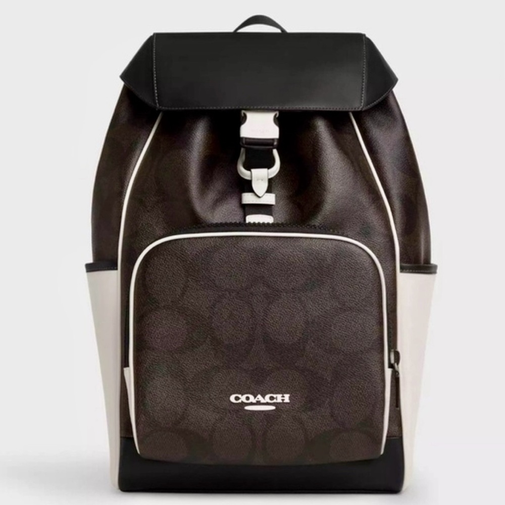 Coach Racer Backpack Blocked Signature Canvas